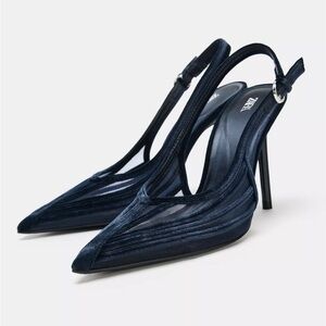 Zara Slingback pointed toe blue Combination Heels Sz.6.5